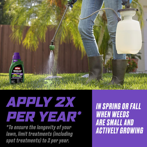 Tank sprayer applying Ortho WeedClear for even lawn coverage.