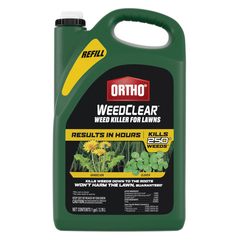 Ortho WeedClear lawn refill bottle ready for easy weed control.