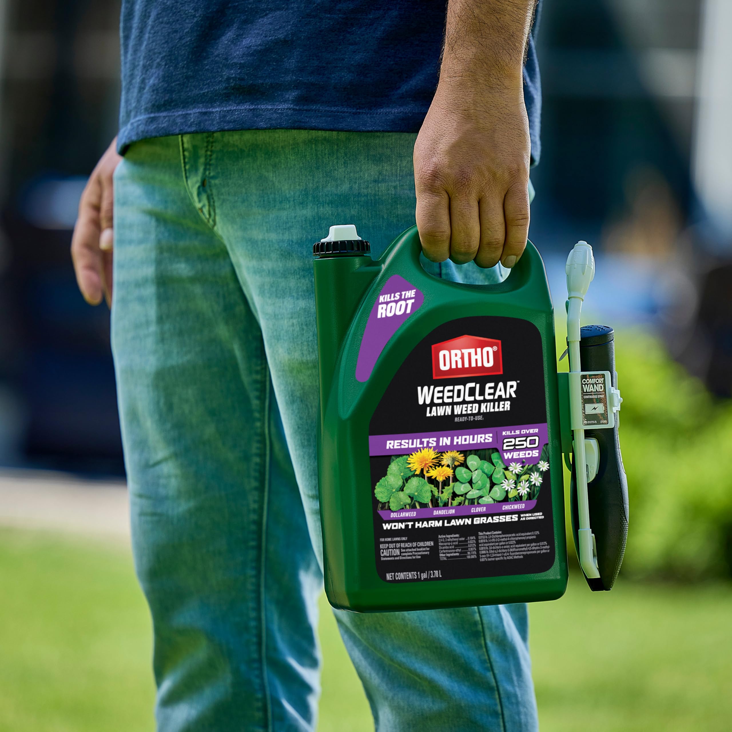 Ortho WeedClear spot-treats weeds, ideal for targeted lawn care.