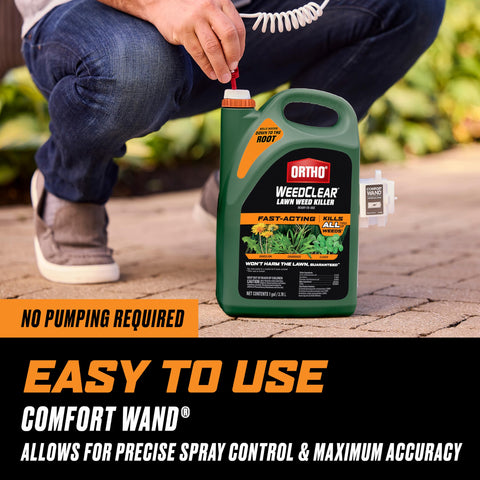 Ortho WeedClear spot-treatment on lawn weeds.