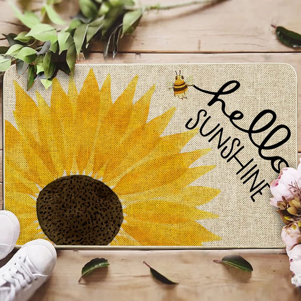 ORTIGIA Bee Kind motif on burlap top adds charm while trapping dirt at the threshold.