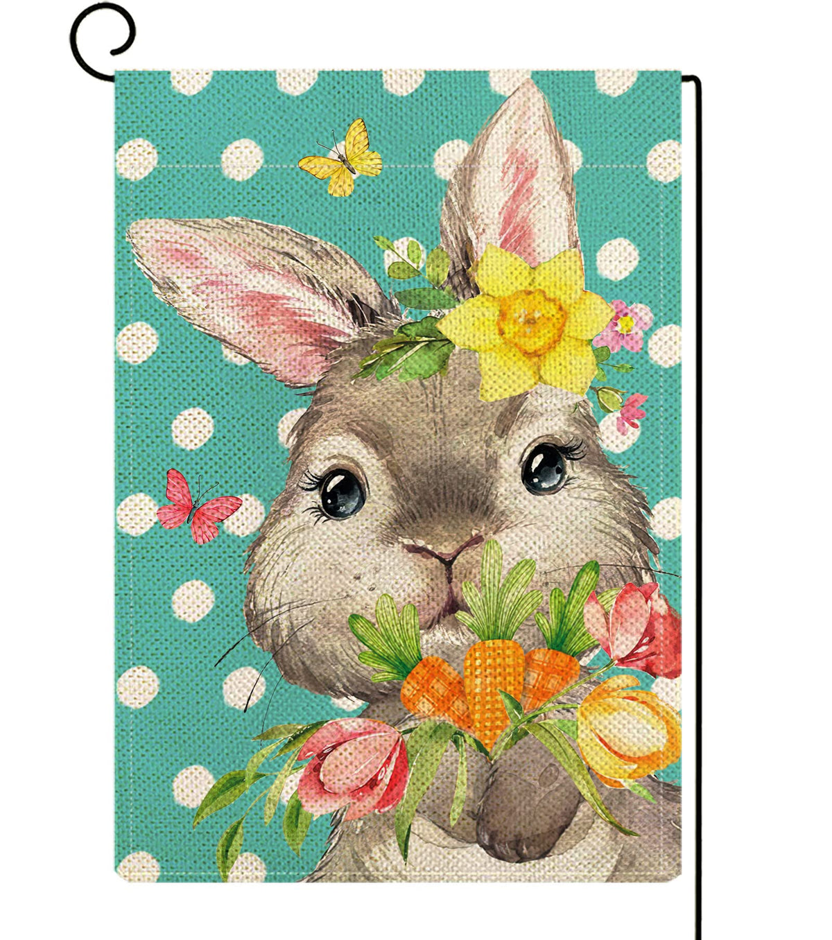 ORTIGIA Bunny Easter flag burlap double-sided for outdoor display.