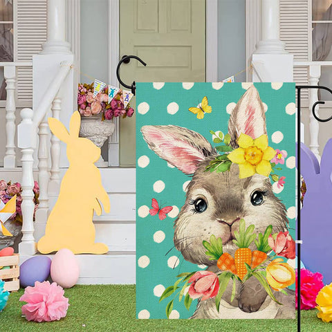 ORTIGIA Bunny Easter flag carrots detail adds garden charm.