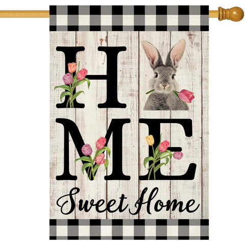 ORTIGIA Easter Bunny House Flag Burlap Double-Sided brightens outdoor display.