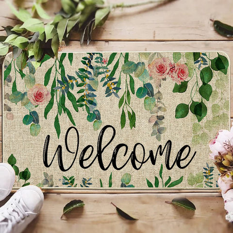 ORTIGIA floral mat close-up highlights vibrant spring colors for porch decor.