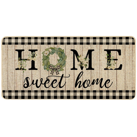 ORTIGIA Home Sweet Home doormat with magnolia wreath for indoor and outdoor welcome.