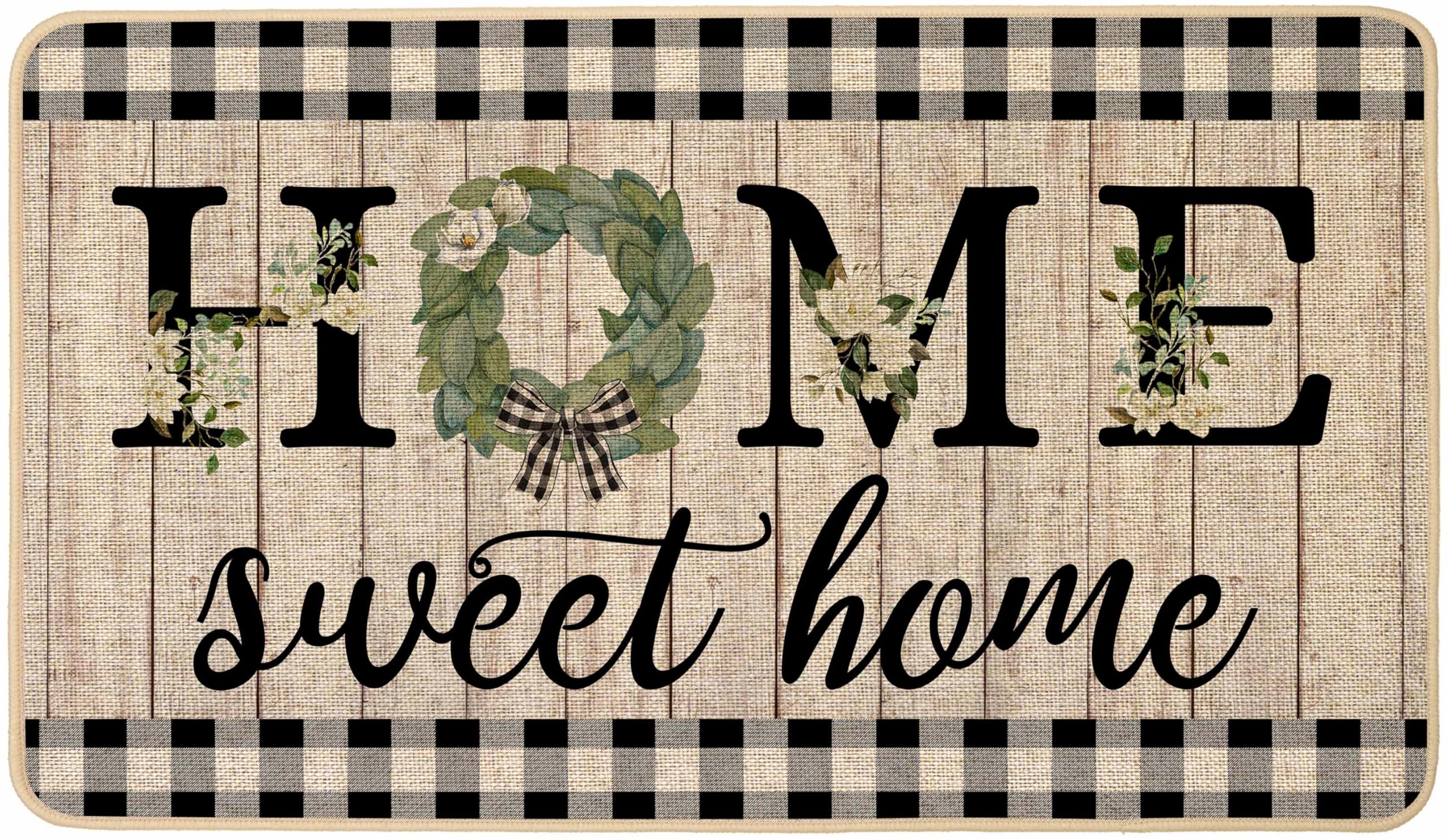 ORTIGIA Home Sweet Home doormat with magnolia wreath adding welcoming style and durability