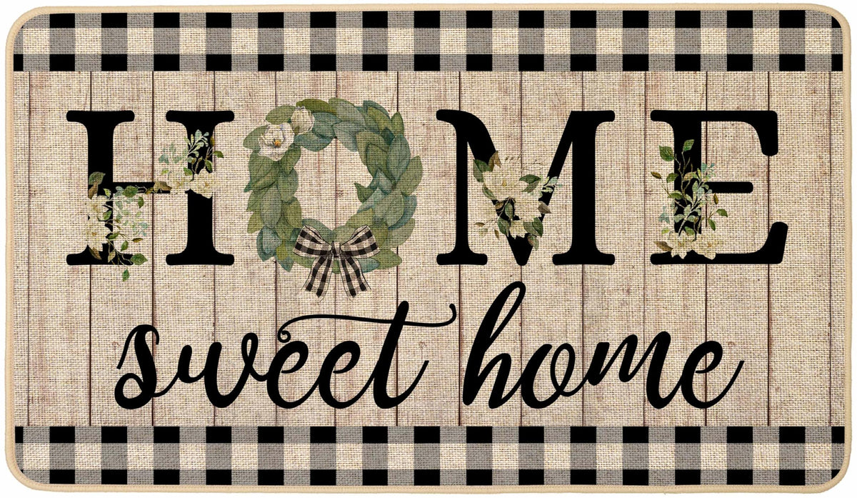 ORTIGIA Home Sweet Home doormat with magnolia wreath adding welcoming style and durability