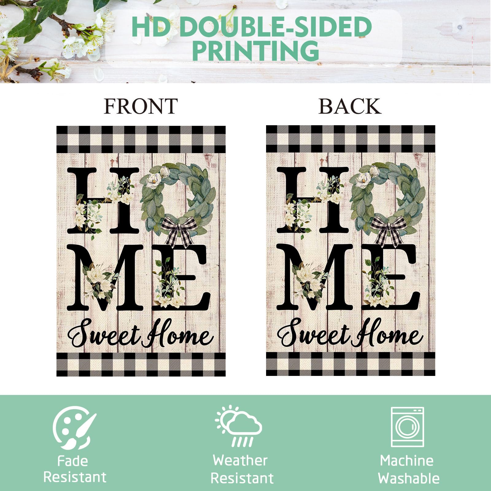 ORTIGIA Home Sweet Home Magnolia flag 12.5x18 inch size for yard display