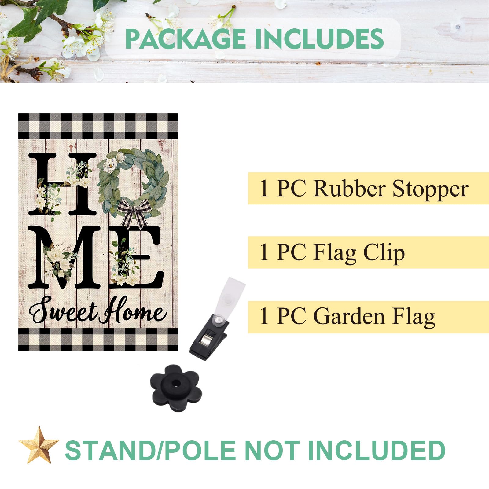 ORTIGIA Home Sweet Home Magnolia flag buffalo plaid detail for porch decor