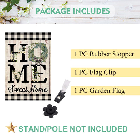 ORTIGIA Home Sweet Home Magnolia flag buffalo plaid detail for porch decor
