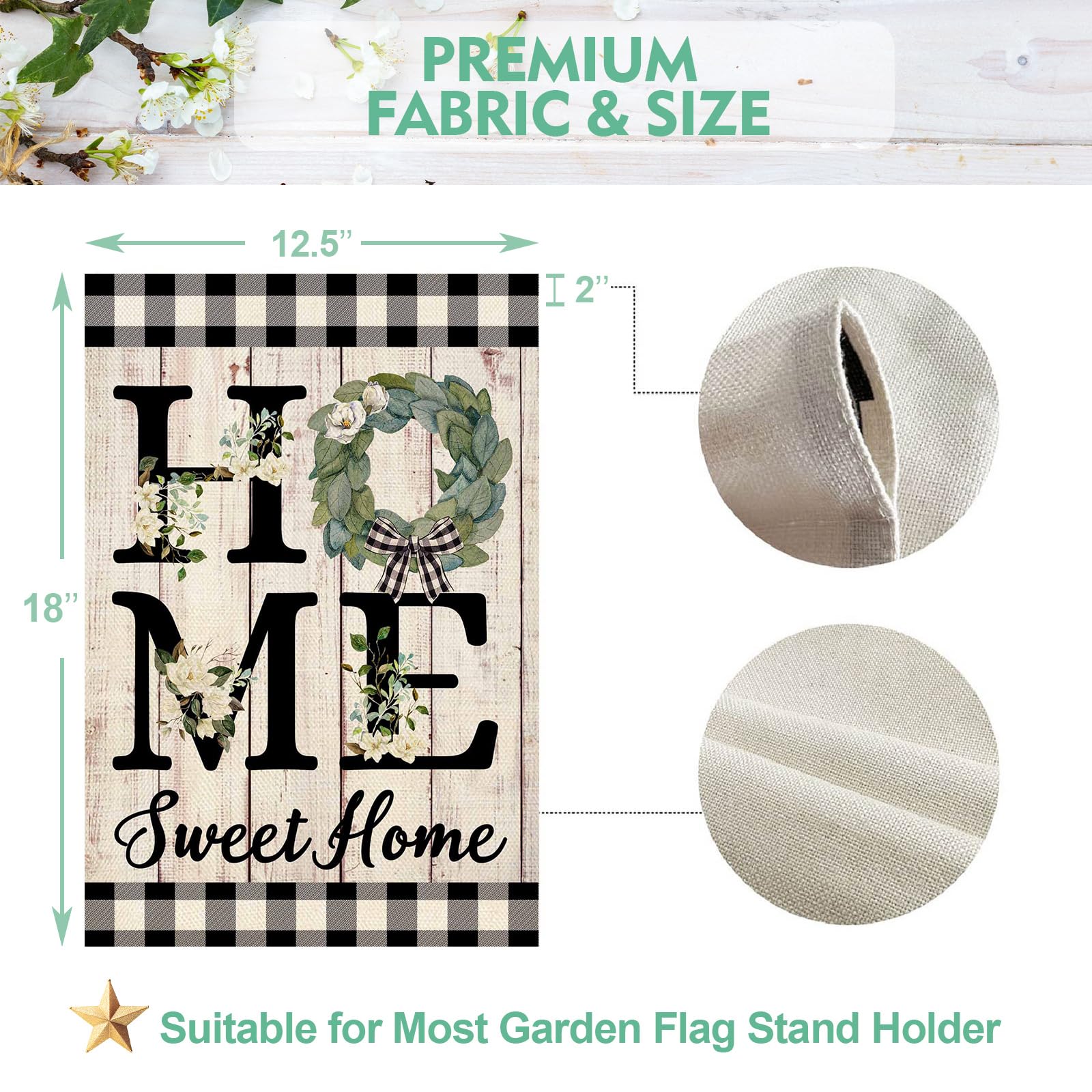 ORTIGIA Home Sweet Home Magnolia flag installed securely with anti-wind clip