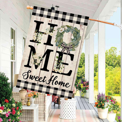 ORTIGIA flag shows buffalo plaid detail on both sides for versatile viewing.