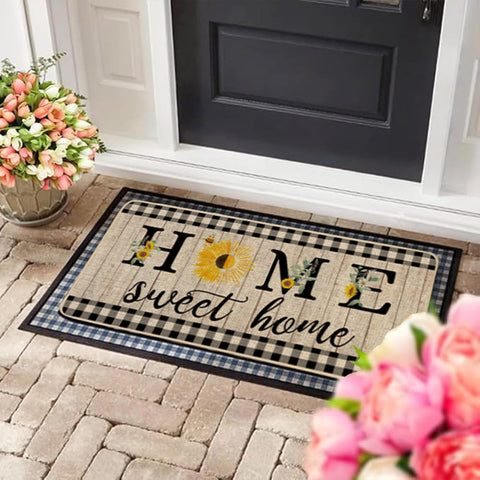 ORTIGIA Summer Sunflowers Doormat burlap top close-up highlighting texture