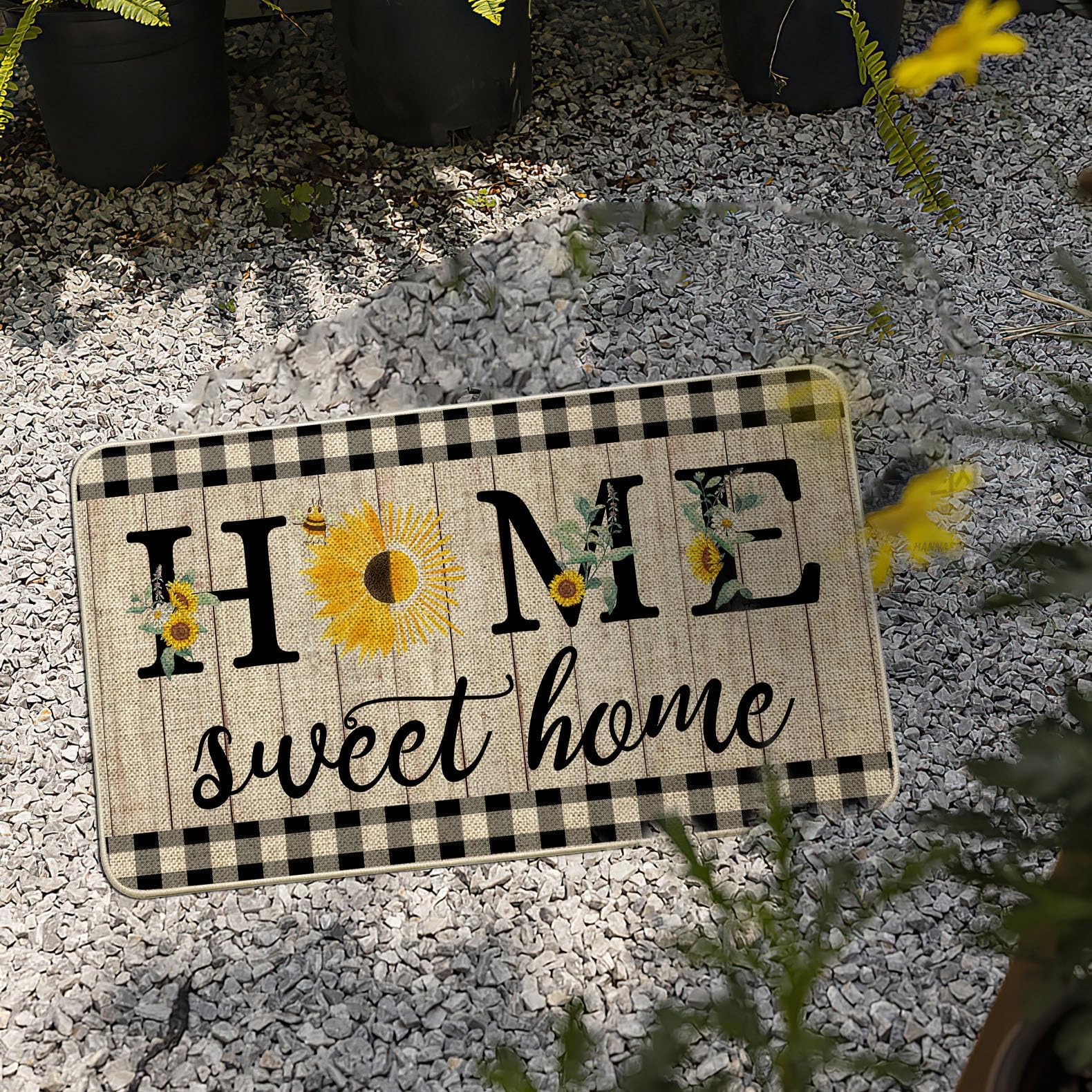ORTIGIA Summer Sunflowers Doormat door threshold view and low profile