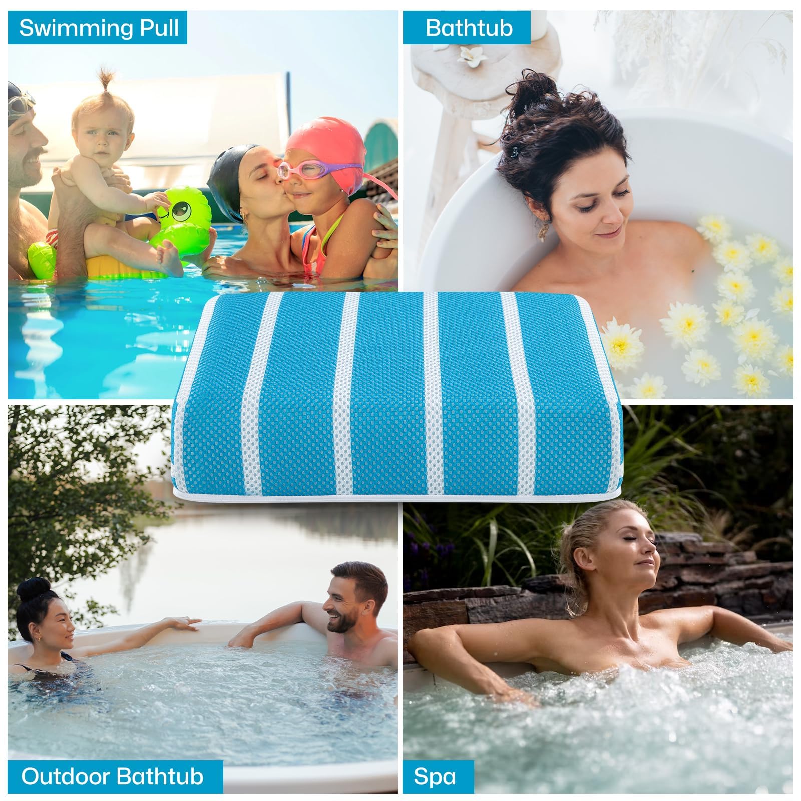 OS OMYSTYLE hot tub booster seat pillow blue cover in outdoor setting