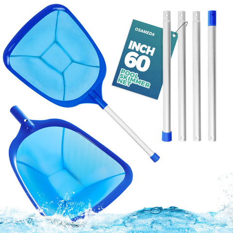 OSAMEDA pool skimmer net with angled front lip for easier debris pickup.