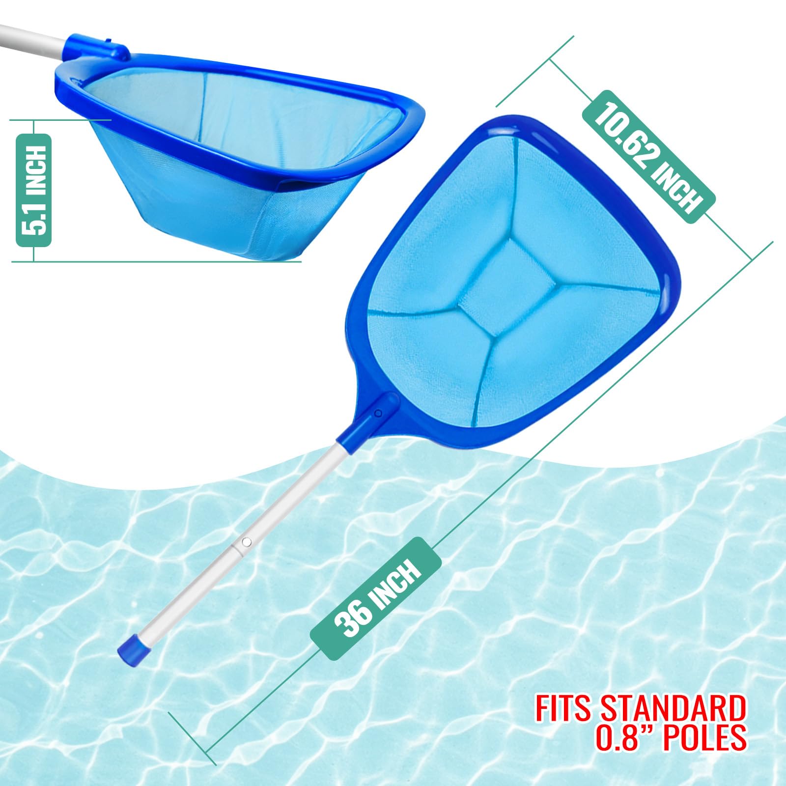 OSAMEDA pole-compatible skimmer works with most standard pool poles for easy cleaning.