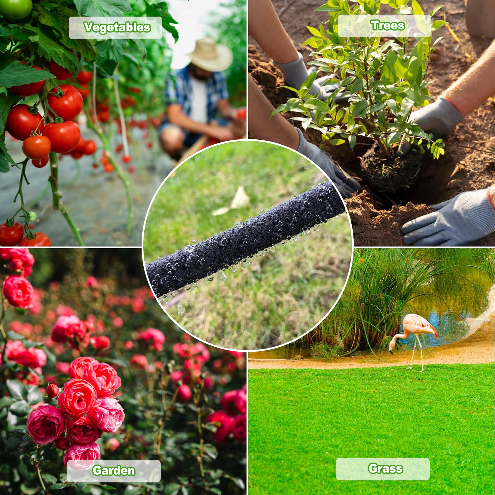 Oscorna hose and couplers display reliable connectors for a secure irrigation layout.