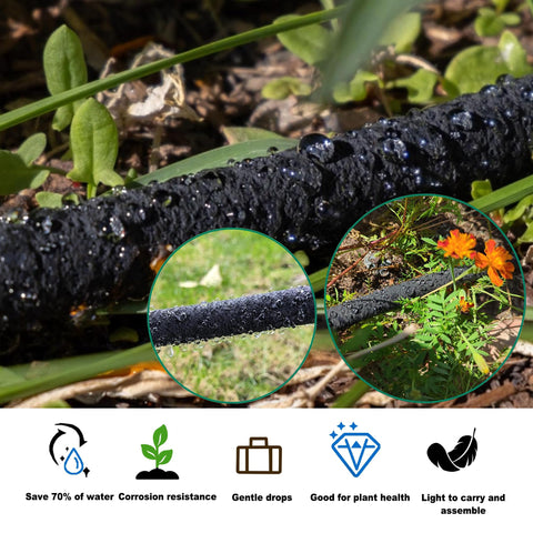 Oscorna irrigation system assembly image highlights easy, step-by-step installation.