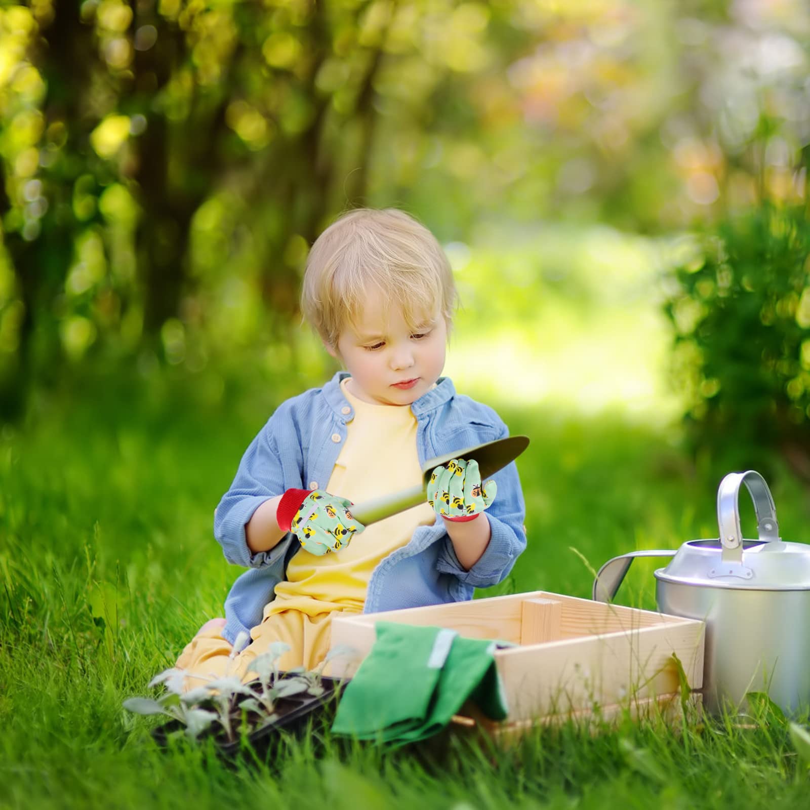 OSDUE kids gardening gloves elastic back for snug fit.