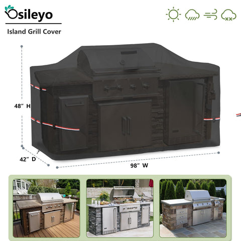 Osileyo 98-Inch Island Grill Cover back view shows weatherproof design.