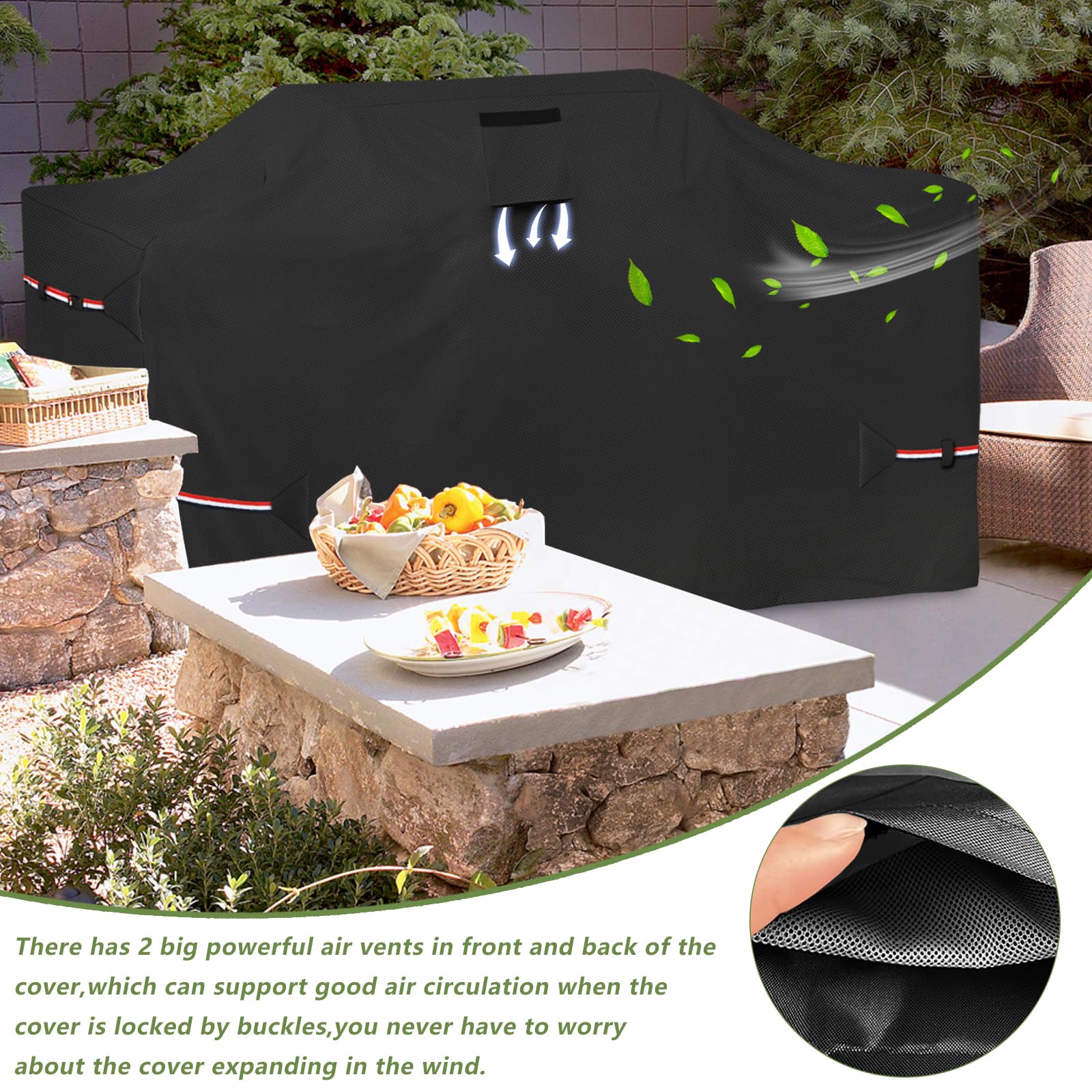 Osileyo front and back vents on grill cover for airflow