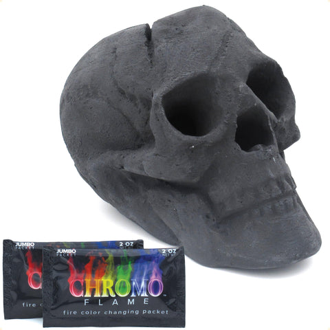 OSKER fire pit skull ceramic log in black, ideal for dramatic bonfires.