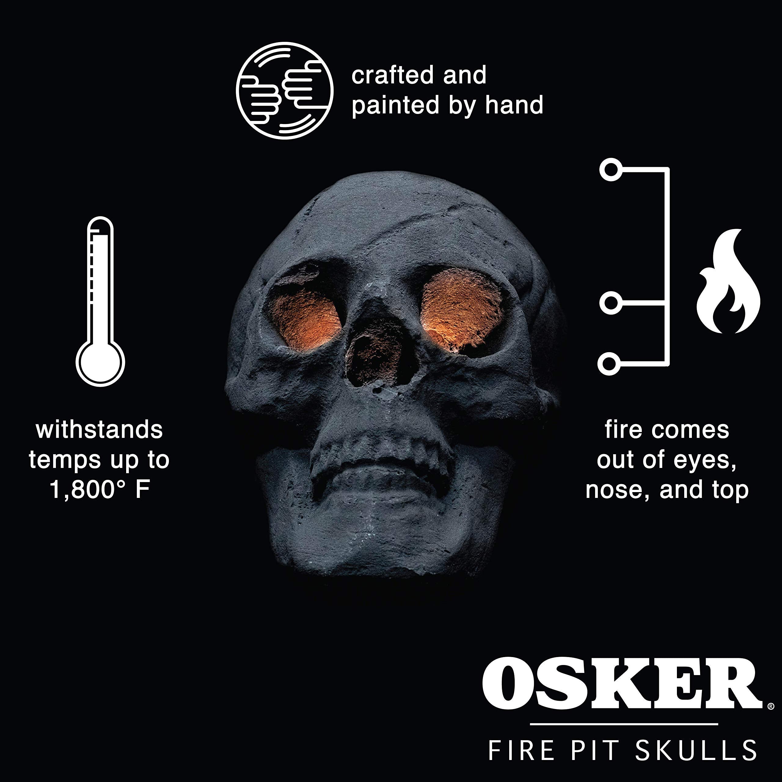 OSKER skull log flames escape from nose and eyes for a striking visual.