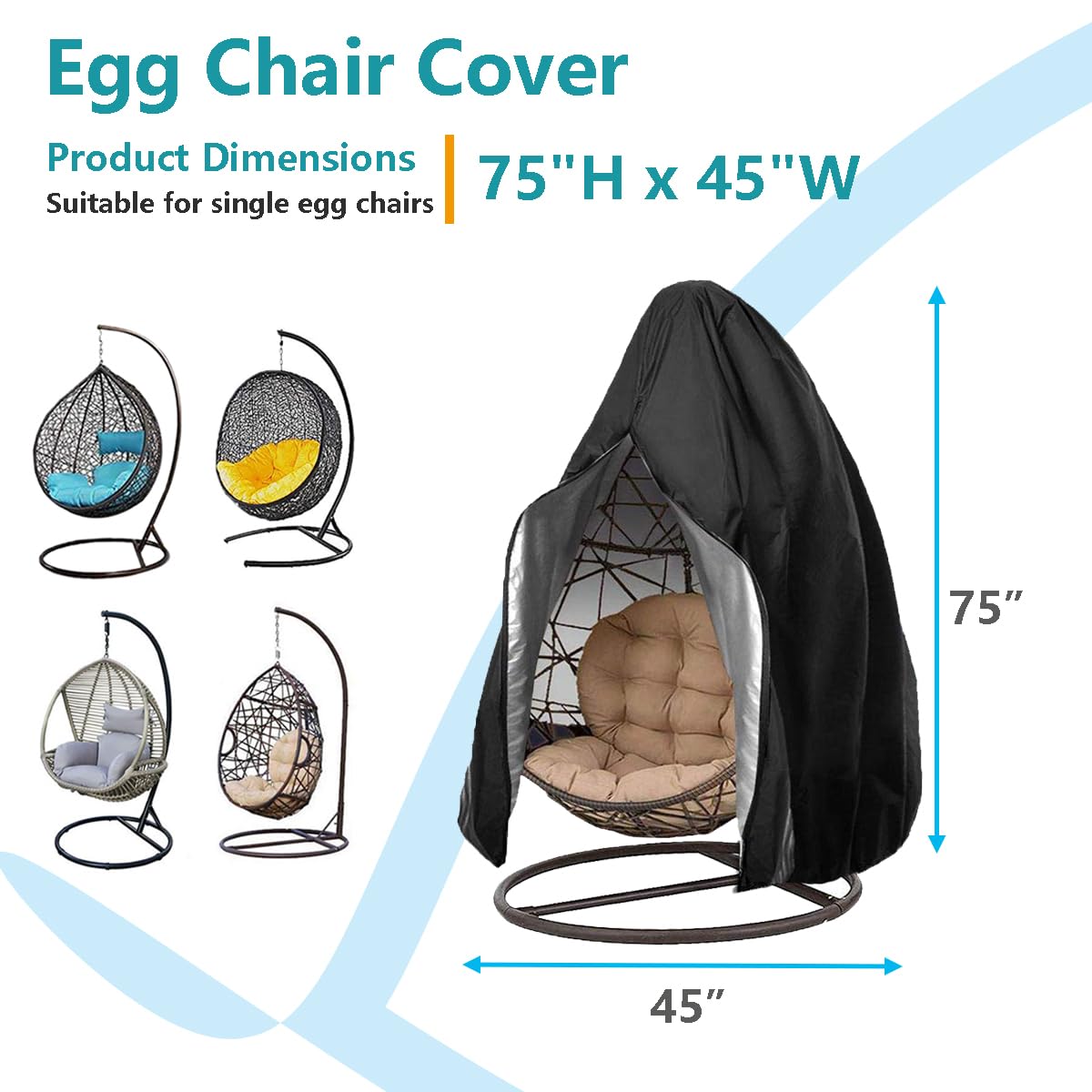 Oslimea egg chair cover fits single-seat chairs up to 75H by 45W