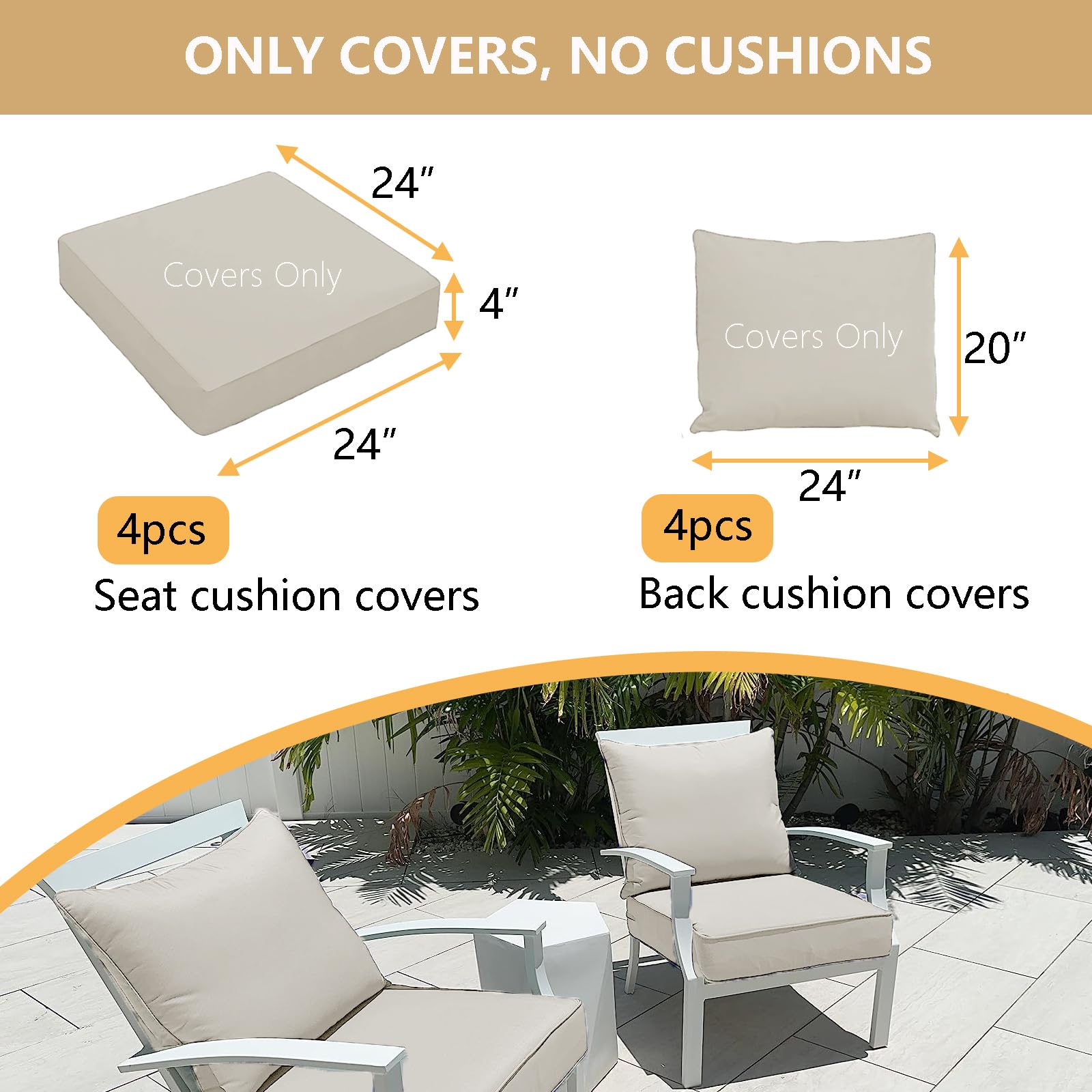 Oslimea seat cushion cover 24x24x4 protects dining cushions from sun and rain.