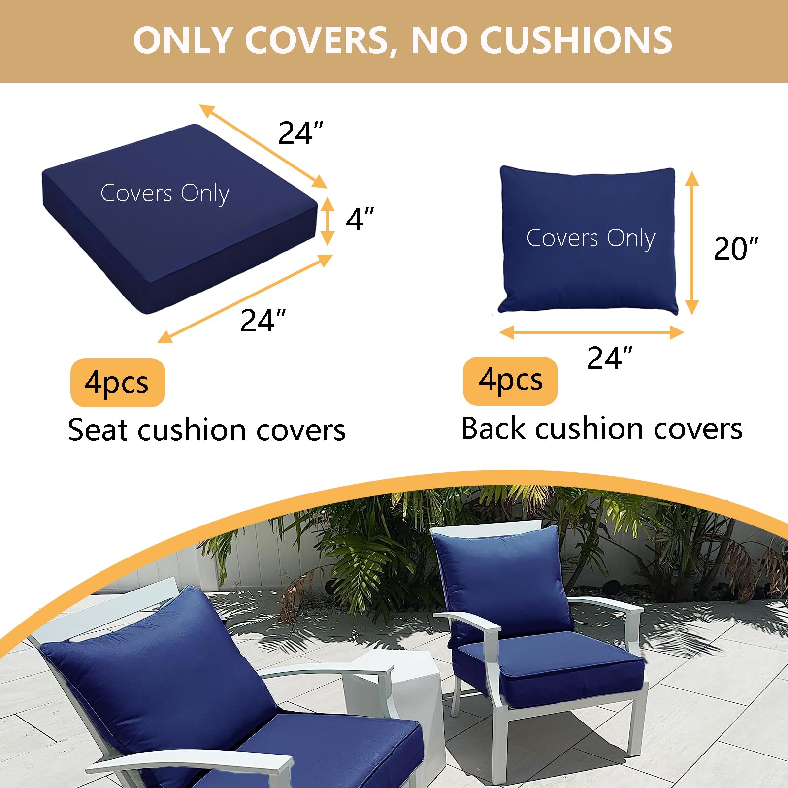 Oslimea blue seat cushion cover 24x24x4 on outdoor chair for comfort