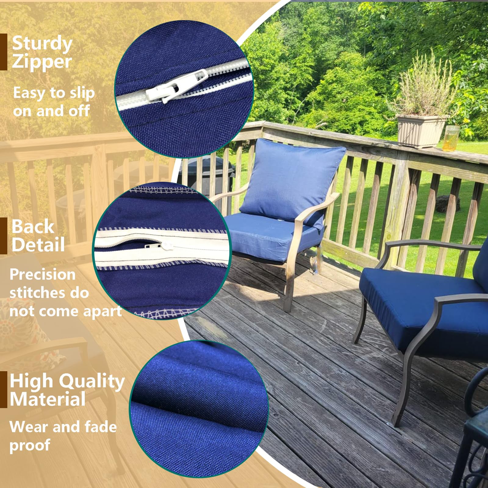 Zipper detail on Oslimea blue cushion cover for easy replacement