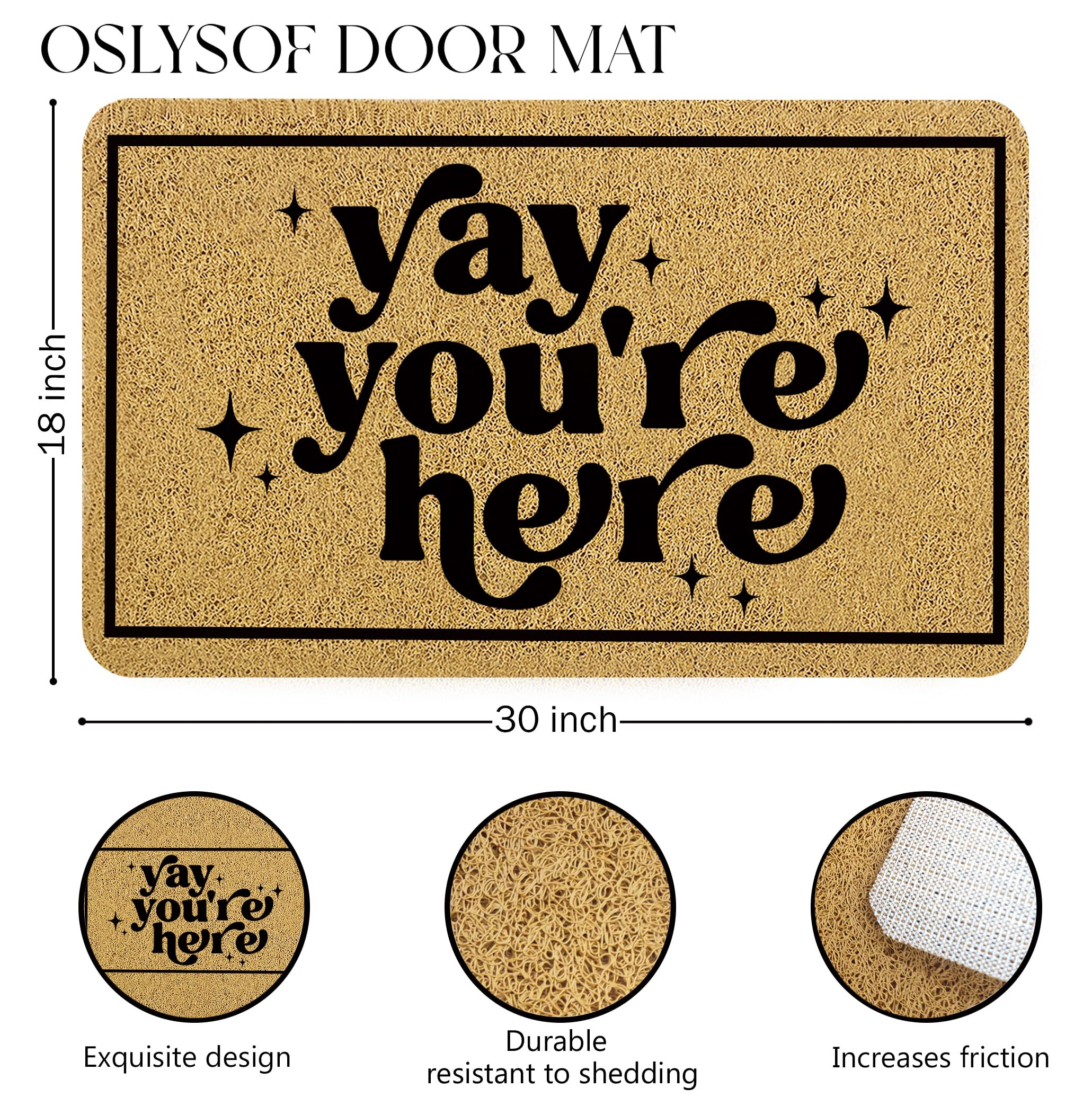 OSLYSOF non slip back door mat keeps in place on various floors.