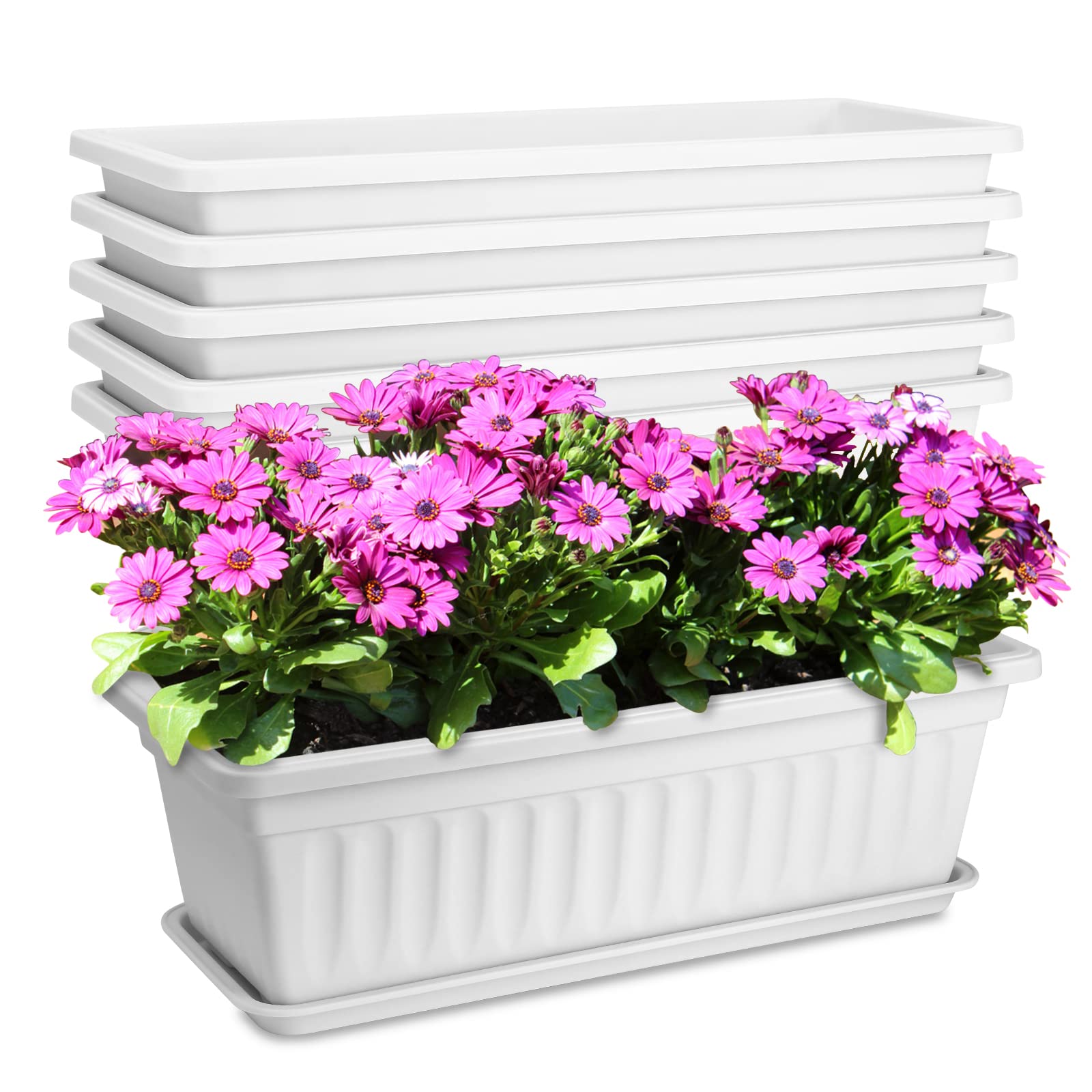 OSMOFUZE 17 inch window box planter with tray for tidy drainage.