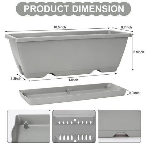 OSMOFUZE Window Box Planter six-pack dimension close-up shows durable, lightweight plastic.