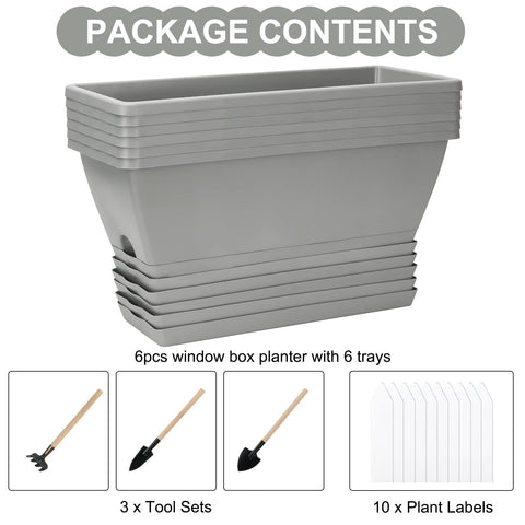 OSMOFUZE Window Box Planter six-pack drainage hole tray emphasizes practical water management.