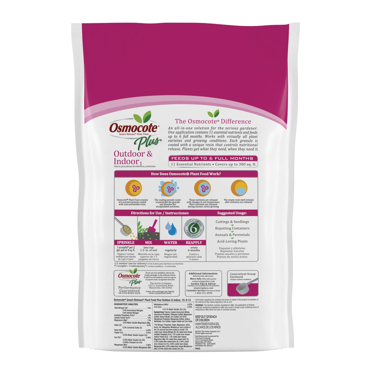 Osmocote covers up to 300 sq ft with one 8 lb container.