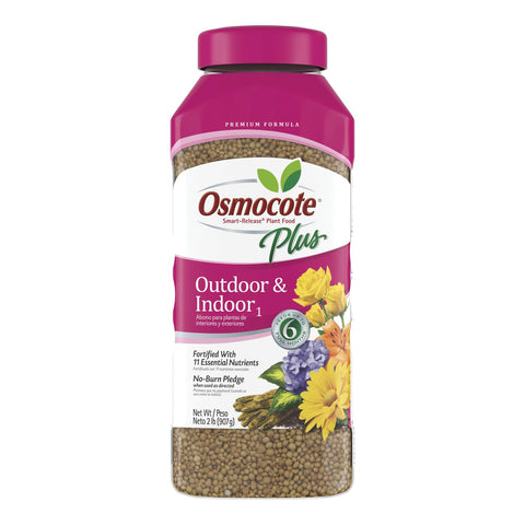 Osmocote Smart-Release Plant Food Plus granules provide steady nutrients for outdoor and indoor plants.