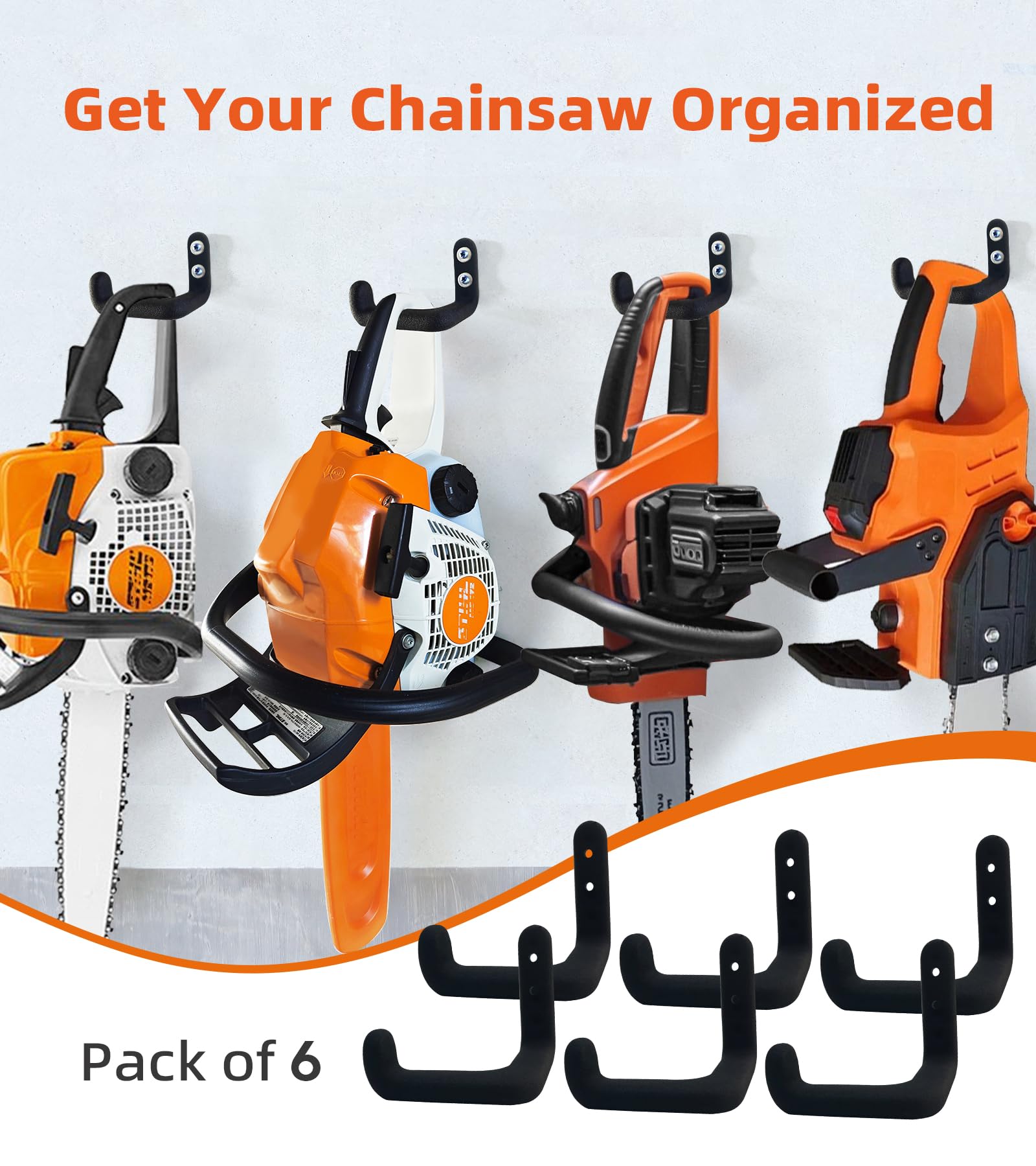 OSROENE chainsaw hanger in heavy-duty steel provides sturdy support for large tools.