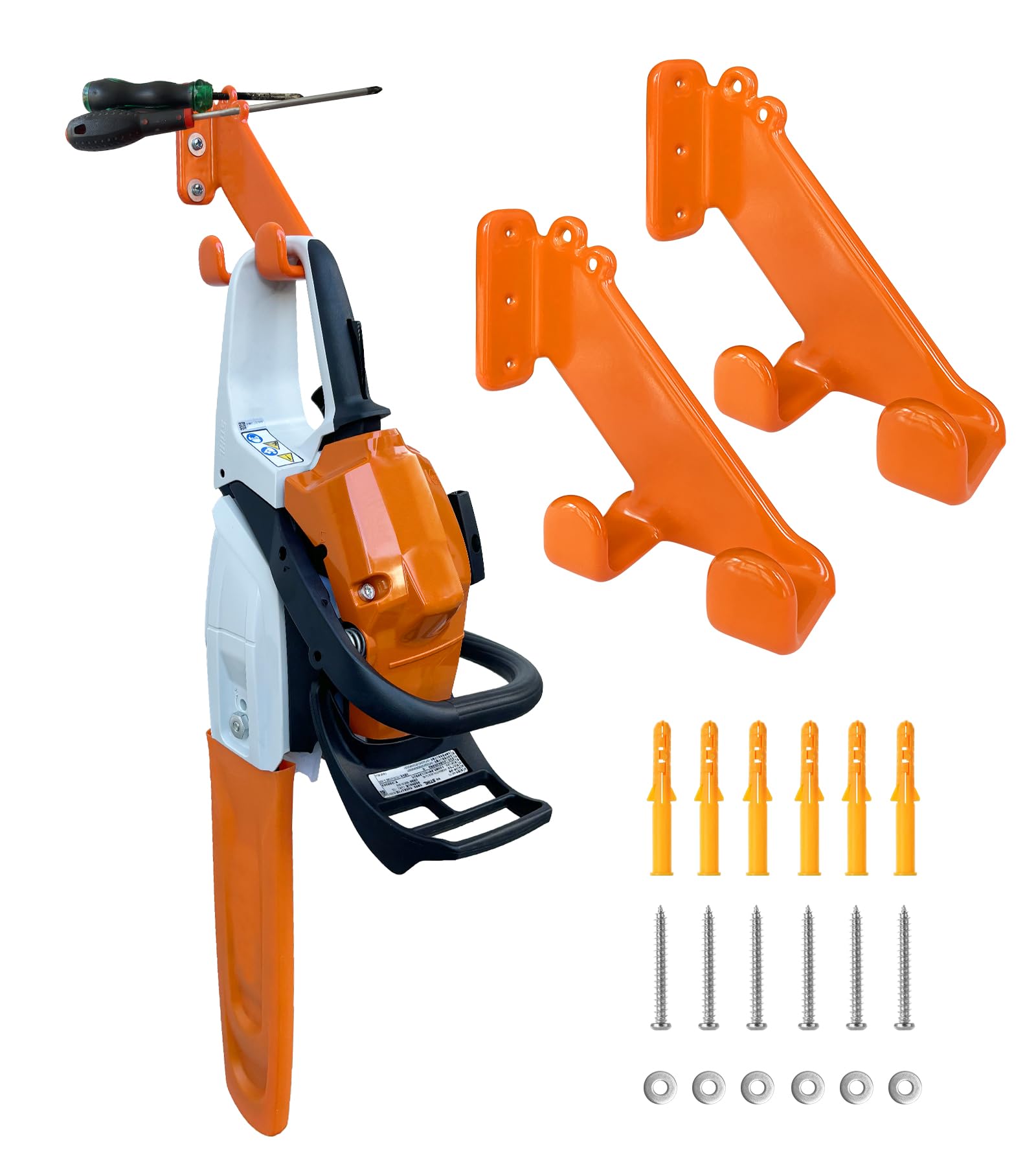 OSROENE chainsaw hanger mounted horizontally for secure garage storage.
