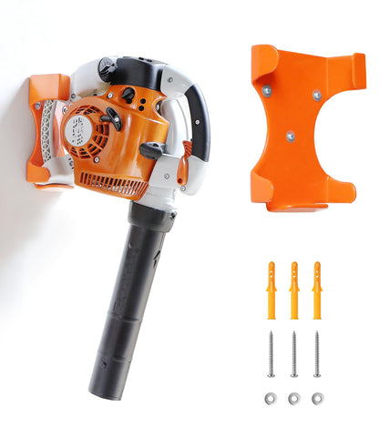 OSROENE leaf blower hanger on wall keeps Stihl BG-86 off the floor.