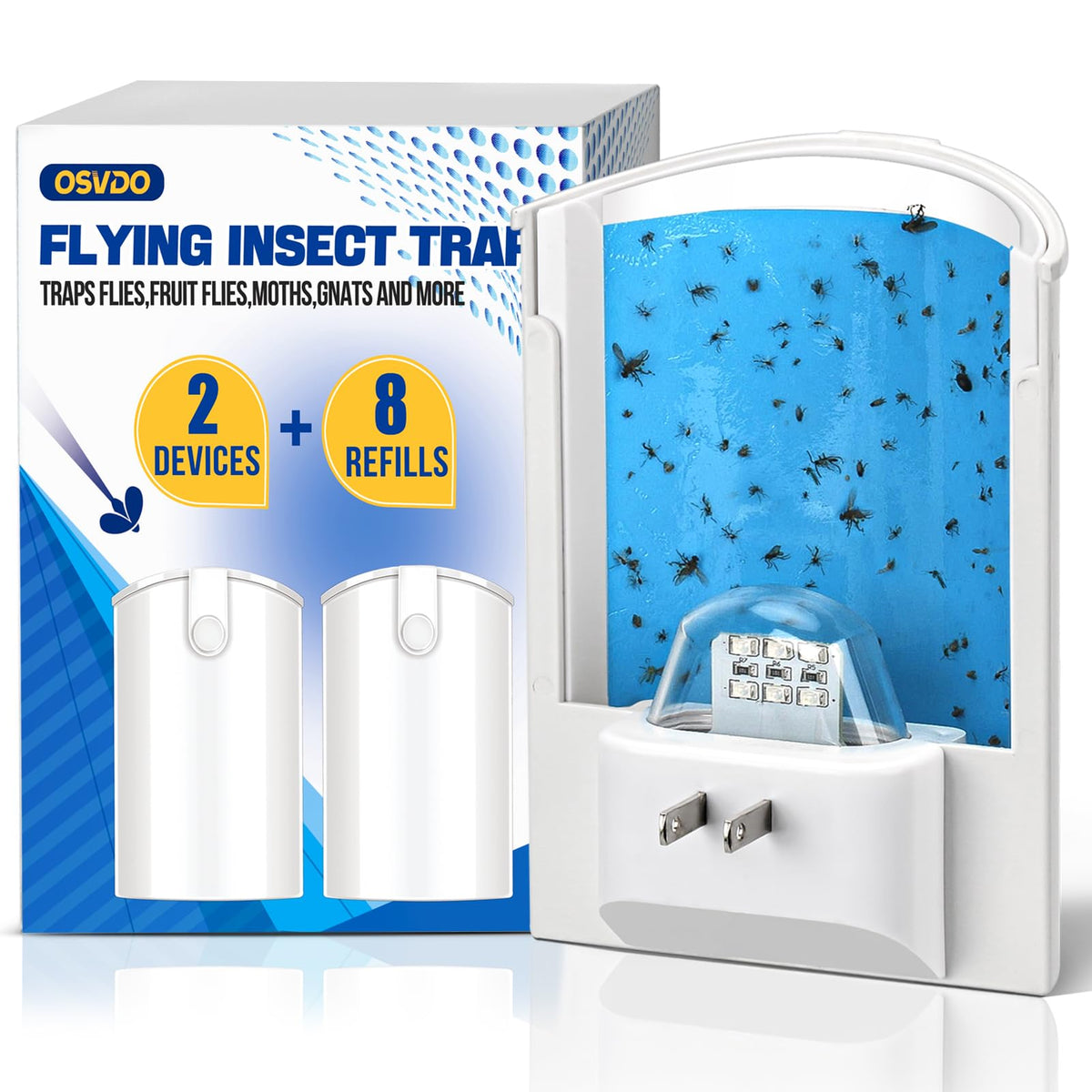 OSVDO flying insect trap plugged into outlet for continuous protection
