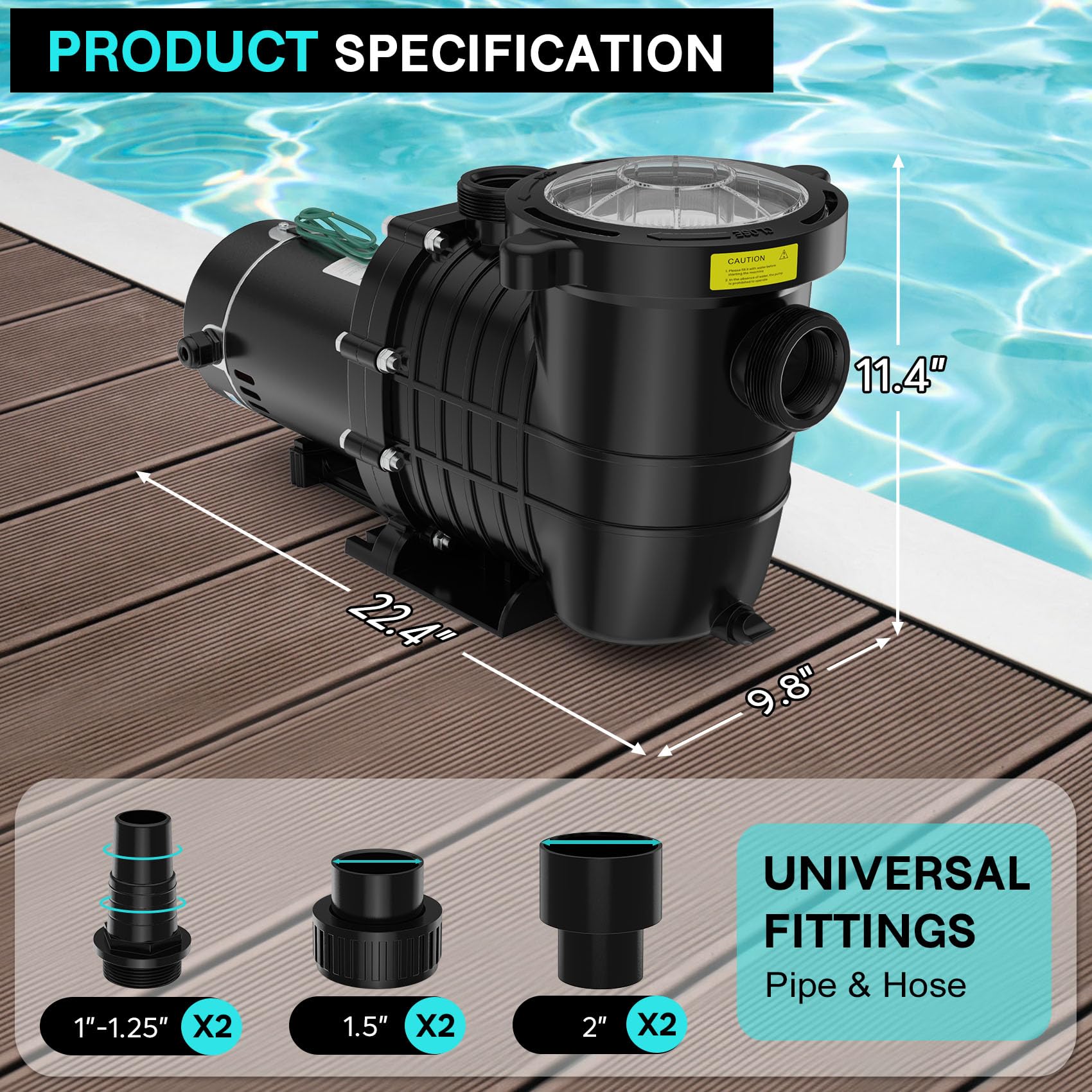 Oswerpon pool pump installation kit includes adapters for easy setup.