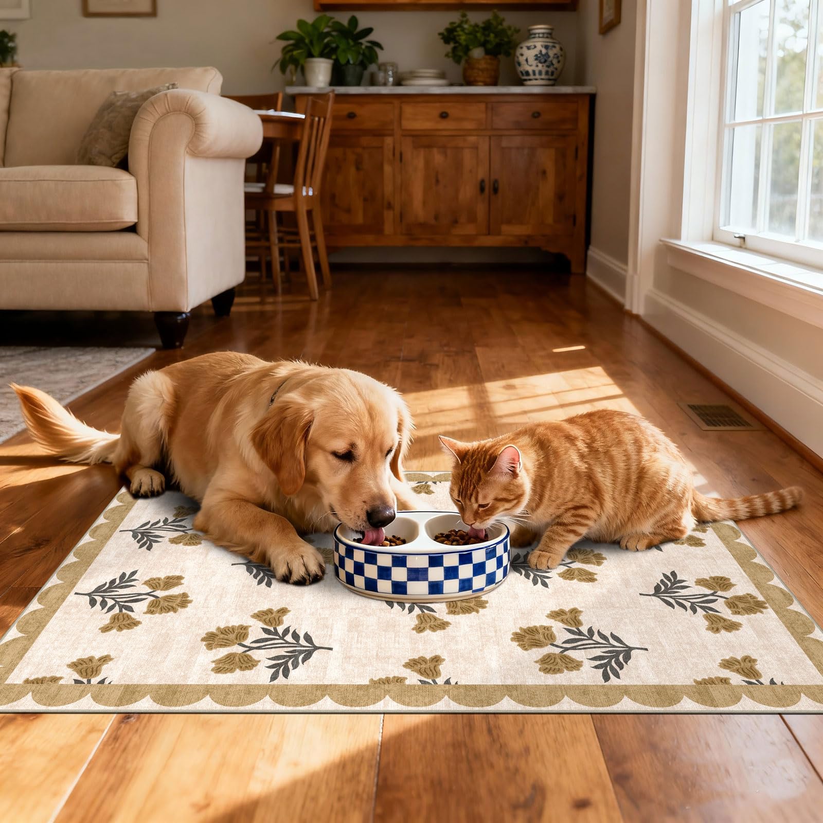 Othilic cottage rug complements farmhouse decor at the entryway.