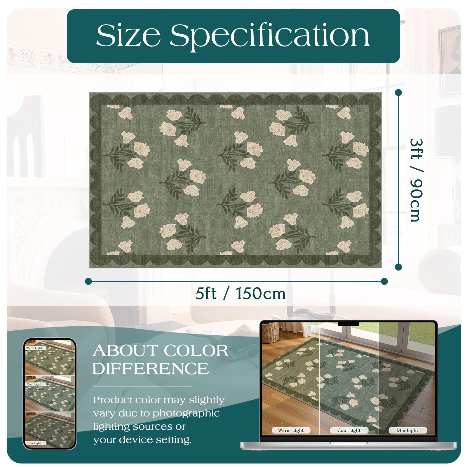 Othilic Floral Entry Mat sage green closeup highlights soft floral details and color