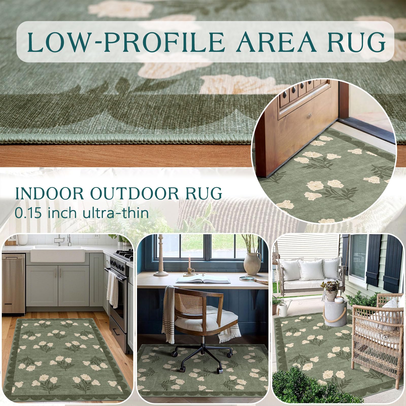 Othilic Floral Entry Mat thin profile fits under doors