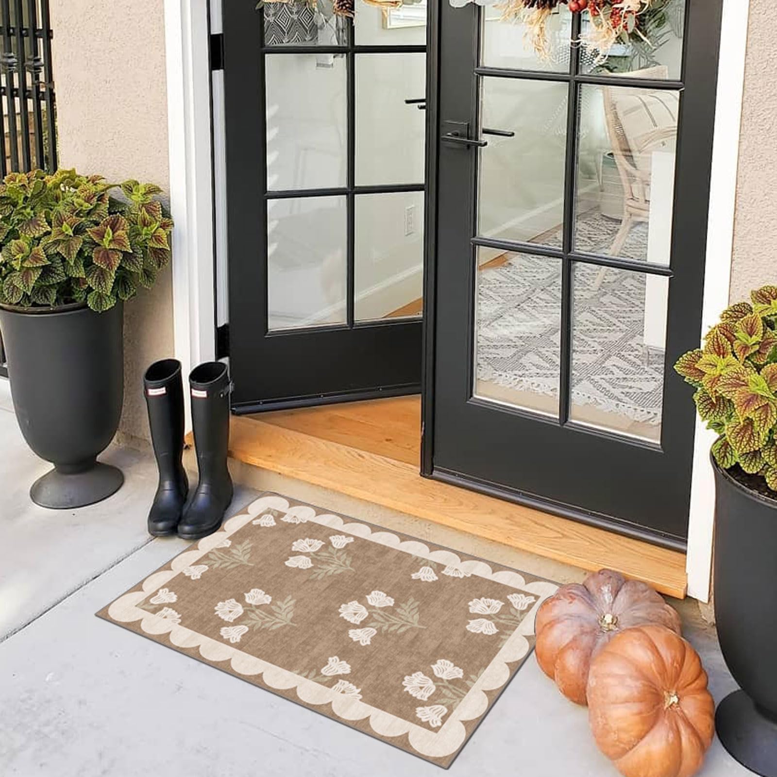 Othilic tan neutral door mat blends with farmhouse decor and porches