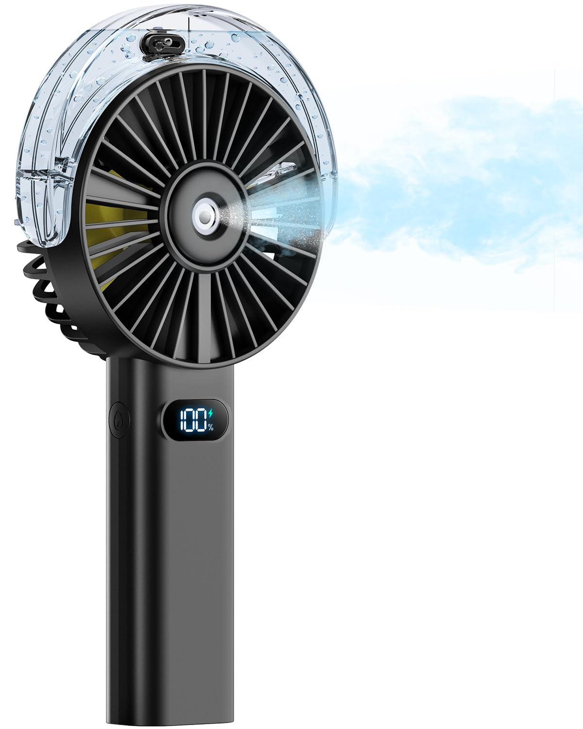 Otlonpe handheld misting fan at the beach delivering refreshing cooling.