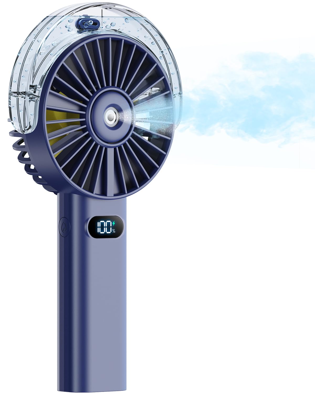 Otlonpe handheld misting fan in blue for portable cooling.